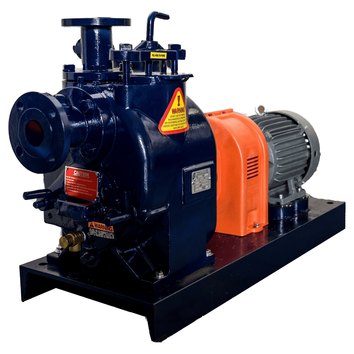 Pinnacle-Flo PFSPPX Series self-priming pump packaged with electric motor on a fabricated baseplate